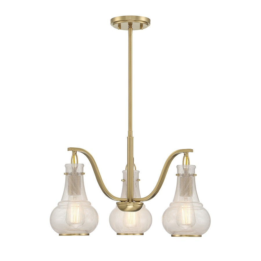 Savoy House Adams Chandelier, Warm Brass/White Strie