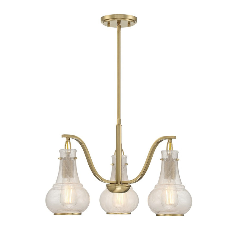 Savoy House Adams Chandelier, Warm Brass/White Strie
