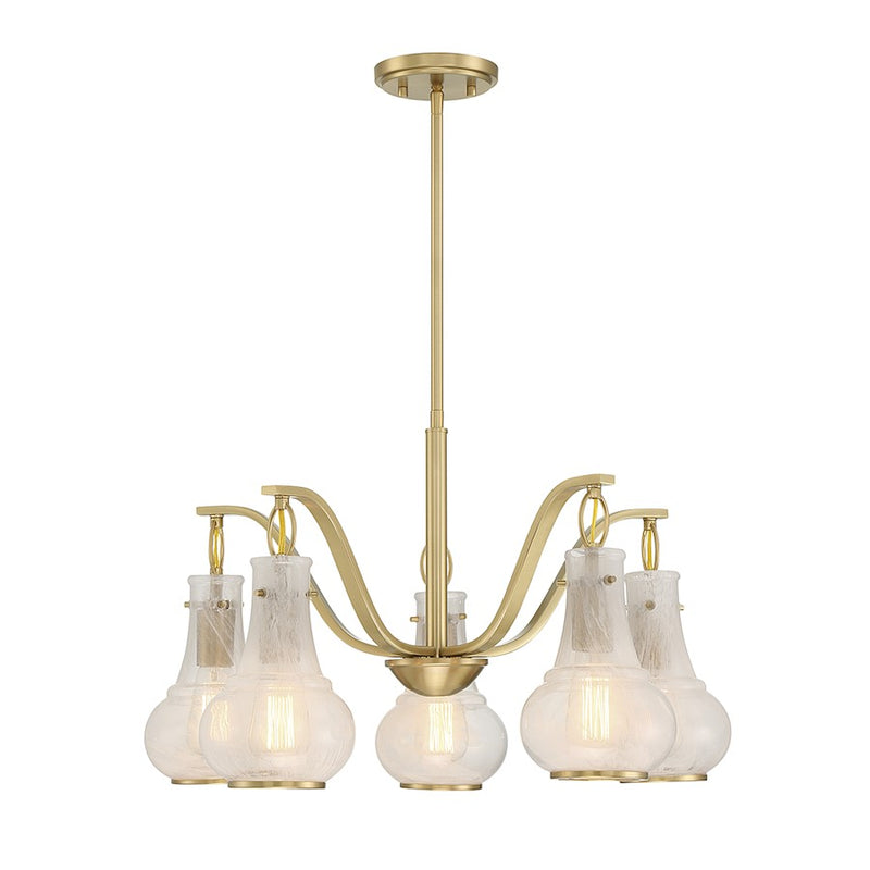 Savoy House Adams Chandelier, Warm Brass/White Strie