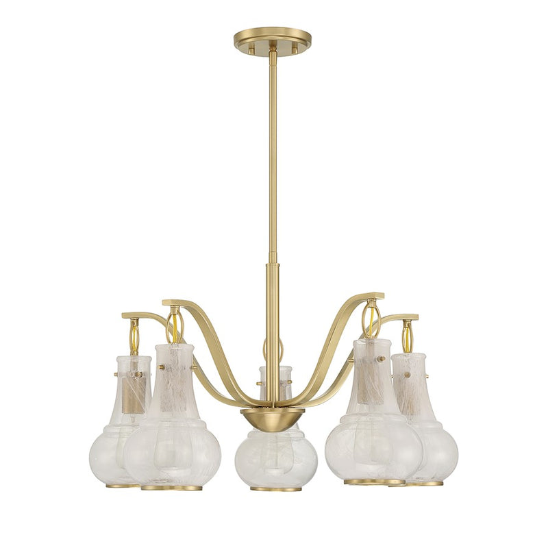 Savoy House Adams Chandelier, Warm Brass/White Strie