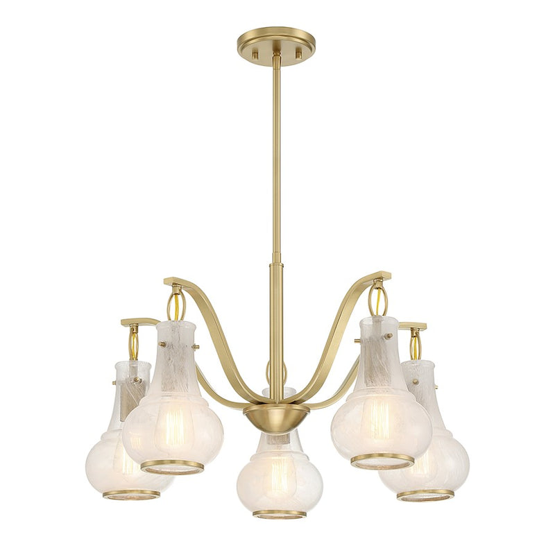 Savoy House Adams Chandelier, Warm Brass/White Strie
