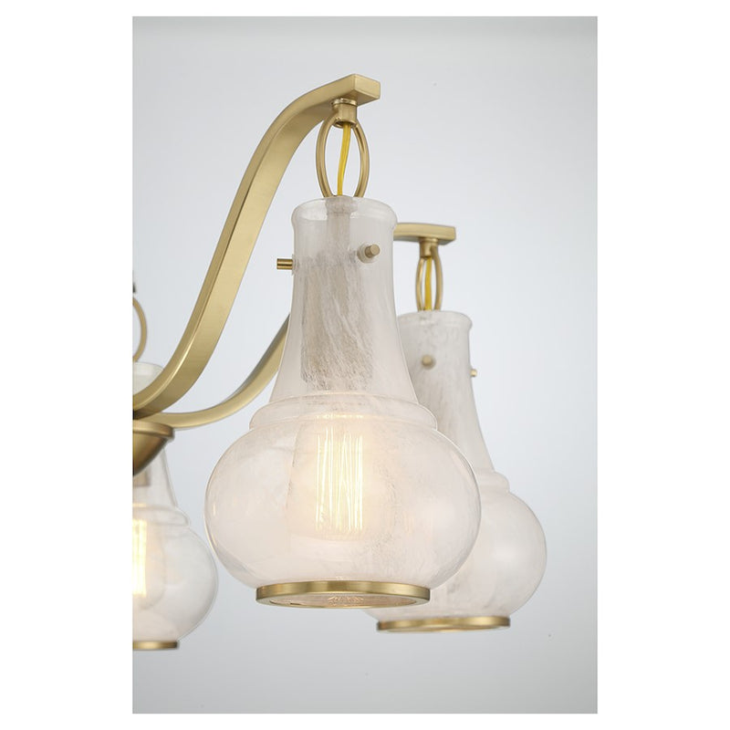 Savoy House Adams Chandelier, Warm Brass/White Strie