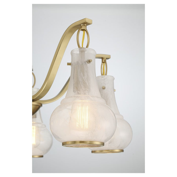 Savoy House Adams Chandelier, Warm Brass/White Strie