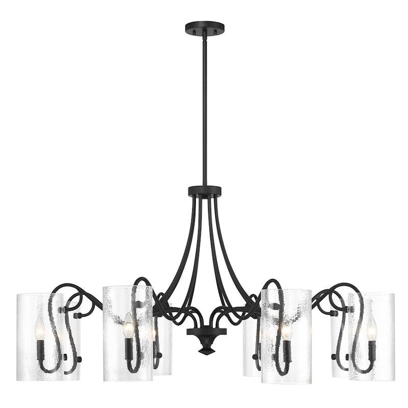 Savoy House Calgary 8 Light Chandelier, Matte Black/Clear Hammered