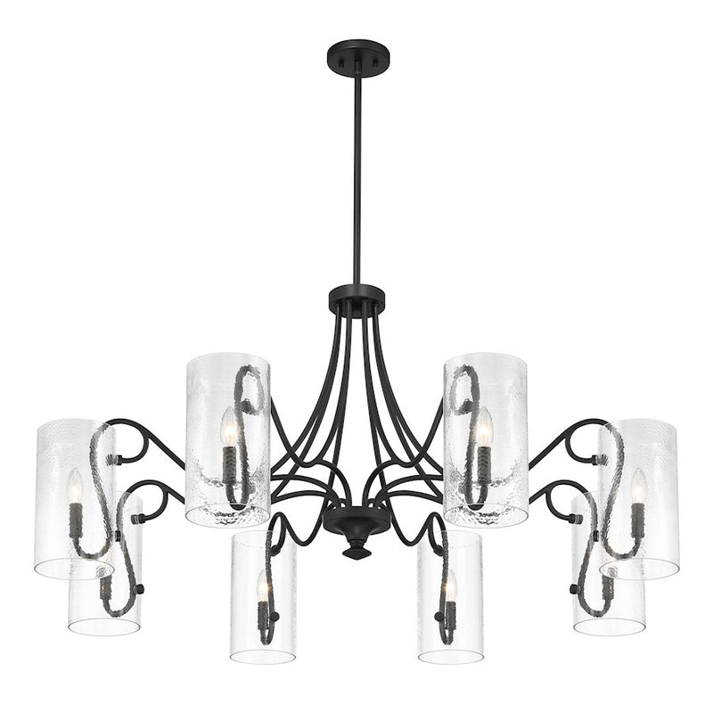Savoy House Calgary 8 Light Chandelier, Matte Black/Clear Hammered