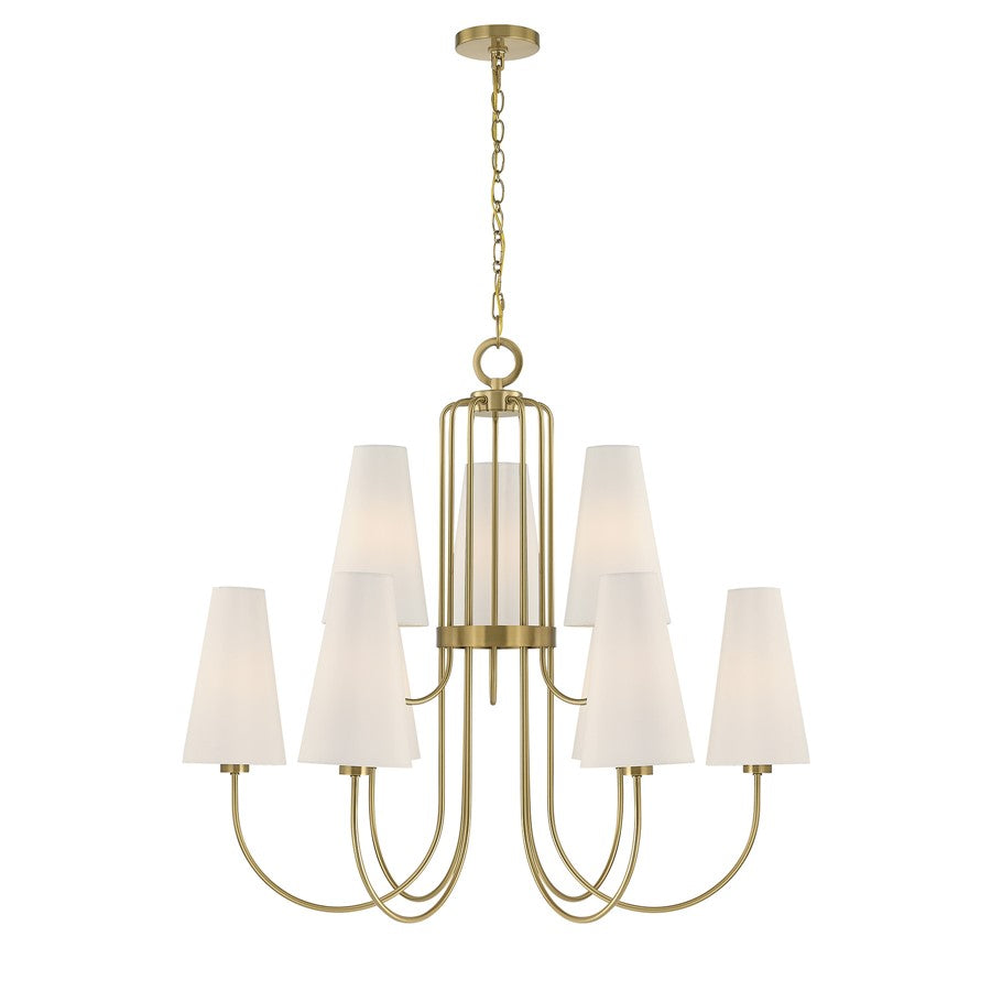 Savoy House Wilkes 9 Lt Chandelier, White, Warm Brass - 1-4701-9-322