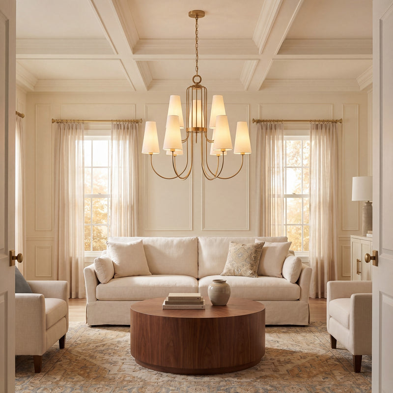 Savoy House Wilkes 9 Lt Chandelier, White, Warm Brass