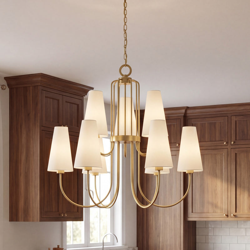 Savoy House Wilkes 9 Lt Chandelier, White, Warm Brass