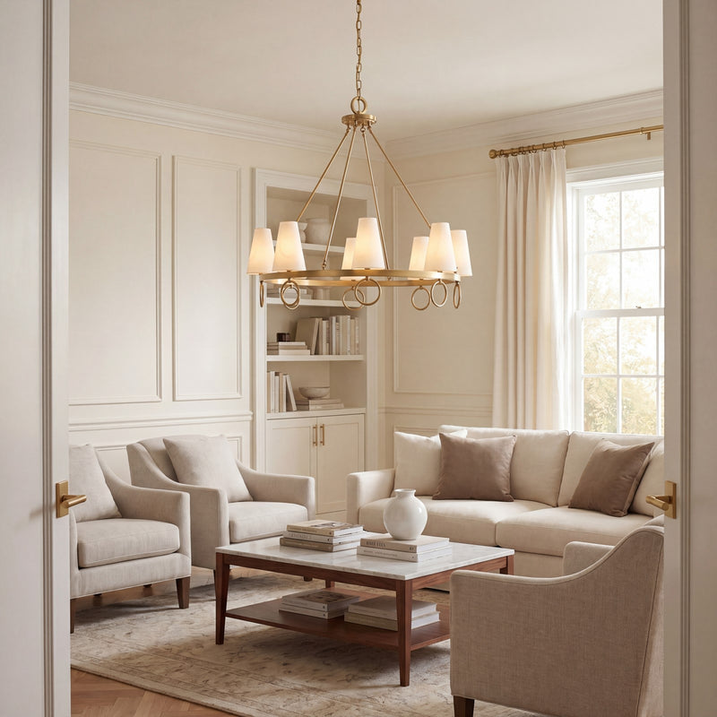 Savoy House Wilkes 8 Lt Chandelier, White, Warm Brass