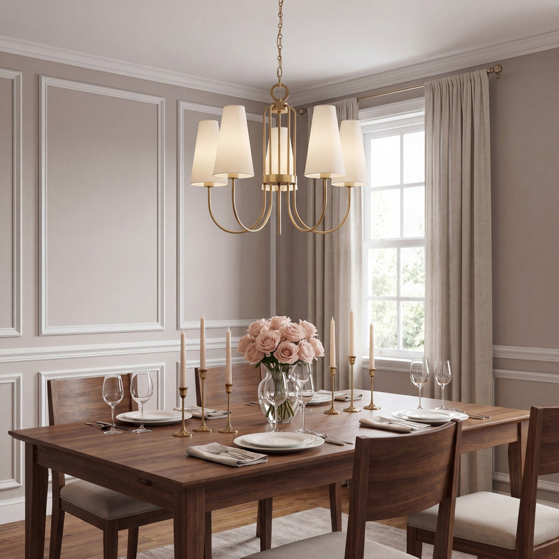 Savoy House Wilkes 5 Lt Chandelier, White, Warm Brass