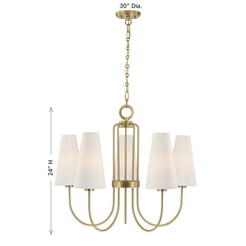 Savoy House Wilkes 5 Lt Chandelier, White, Warm Brass