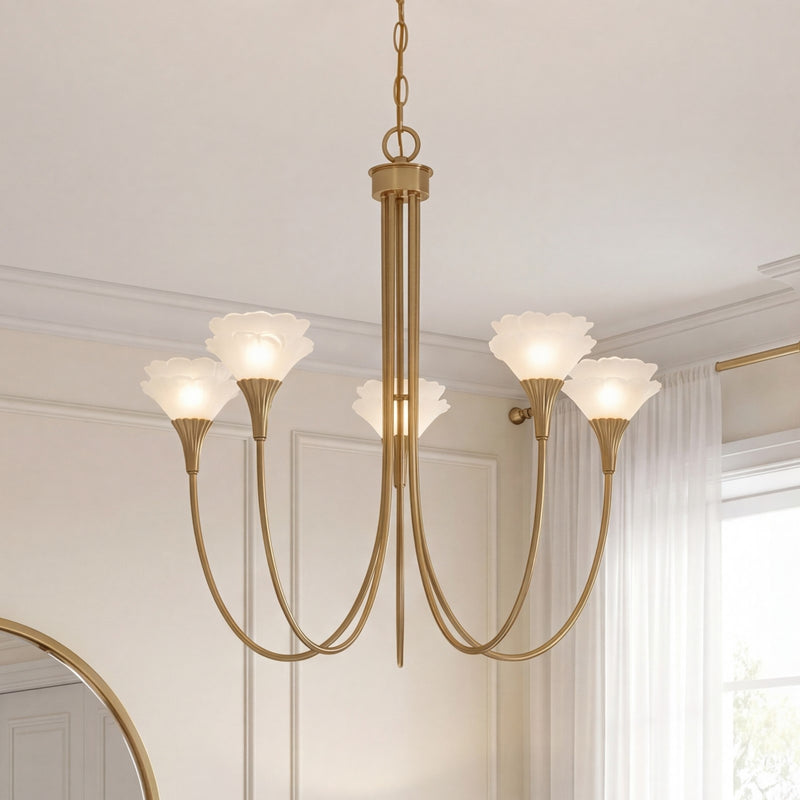 Savoy House Florena 5 Lt Chandelier, White, Noble Brass