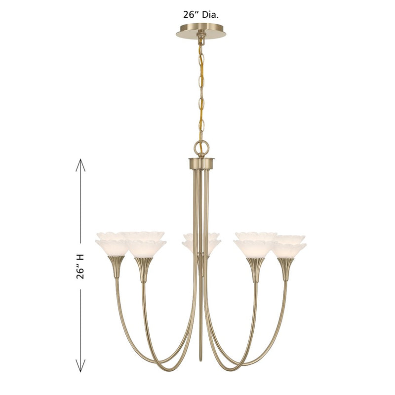 Savoy House Florena 5 Lt Chandelier, White, Noble Brass