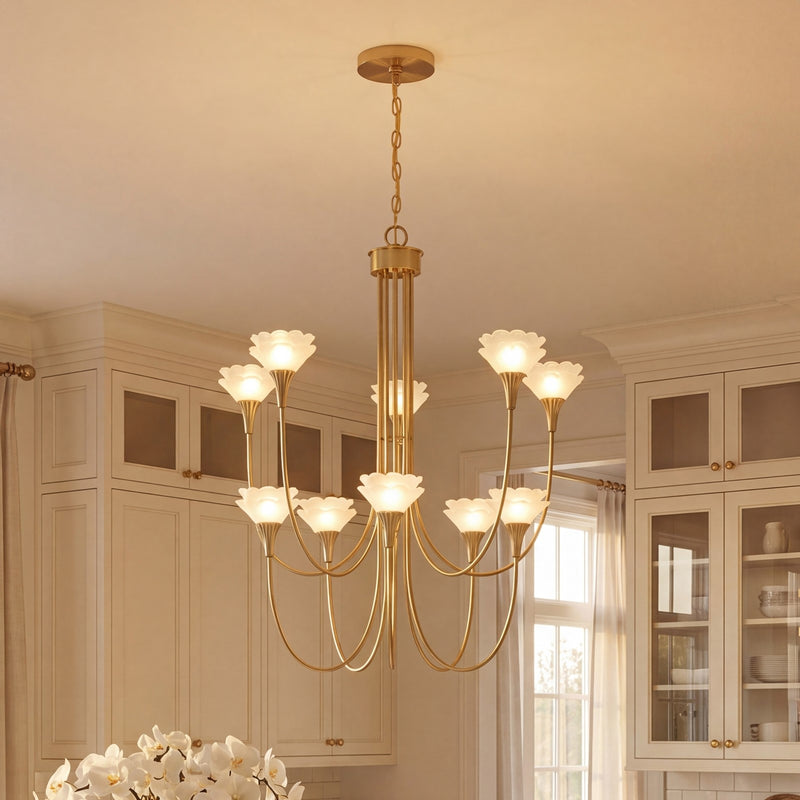 Savoy House Florena 10 Lt Chandelier, White, Noble Brass