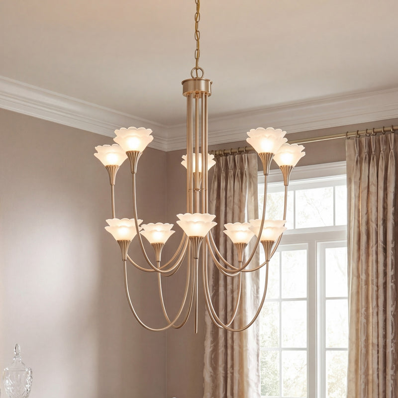 Savoy House Florena 10 Lt Chandelier, White, Noble Brass