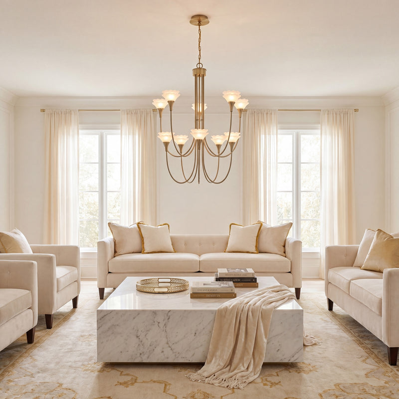 Savoy House Florena 10 Lt Chandelier, White, Noble Brass