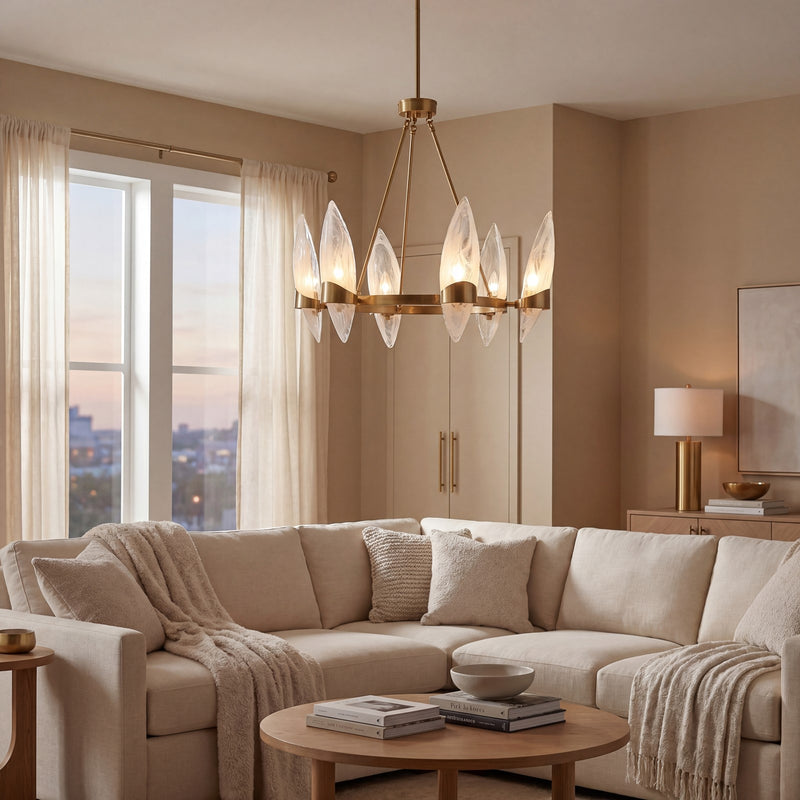 Savoy House Nouvel Chandelier, Brass/Handmade Strie