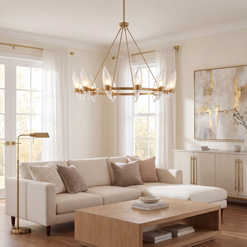 Savoy House Nouvel 12 Light Chandelier, Brass/Handmade Strie