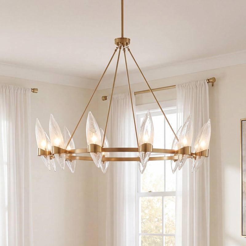 Savoy House Nouvel 12 Light Chandelier, Brass/Handmade Strie