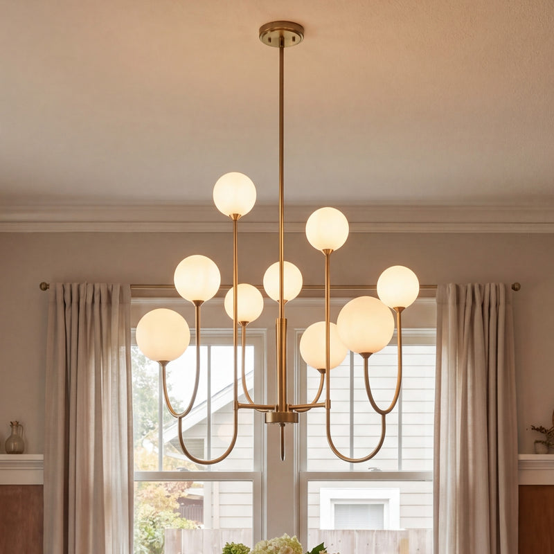 Savoy House Chester 9 Lt Chandelier, White Opal, Noble Brass