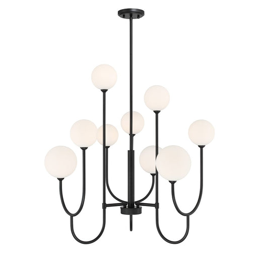 Savoy House Chester 9 Lt Chandelier, White Opal, Matte Black - 1-5980-9-89