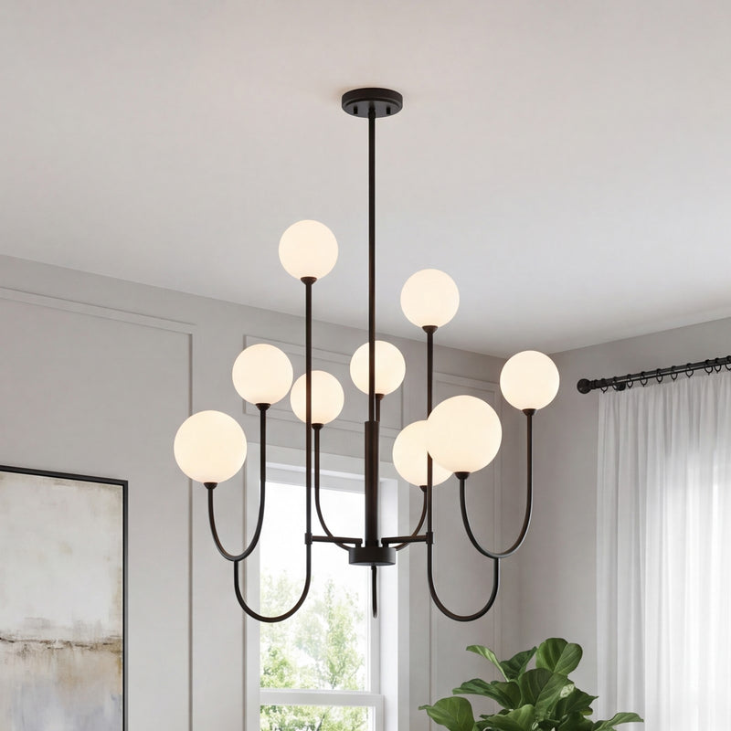 Savoy House Chester 9 Lt Chandelier, White Opal, Matte Black