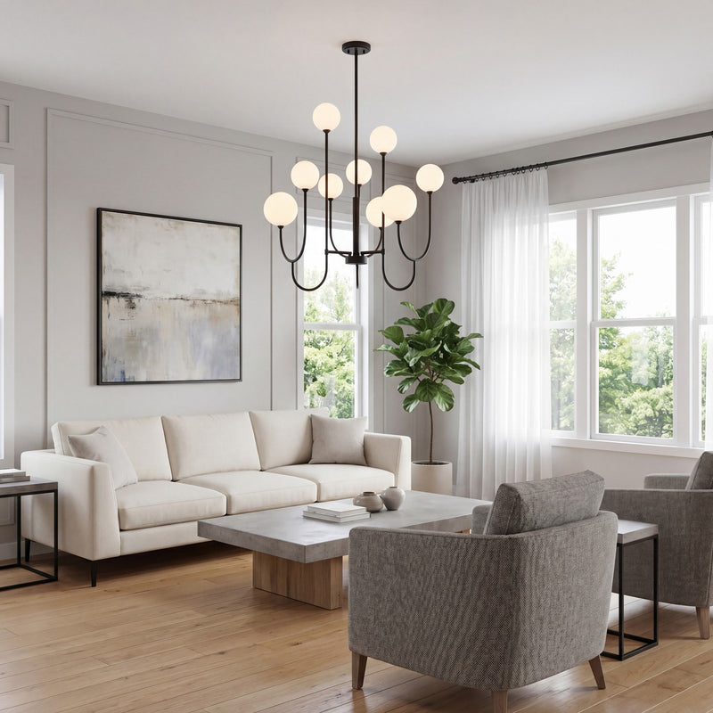 Savoy House Chester 9 Lt Chandelier, White Opal, Matte Black