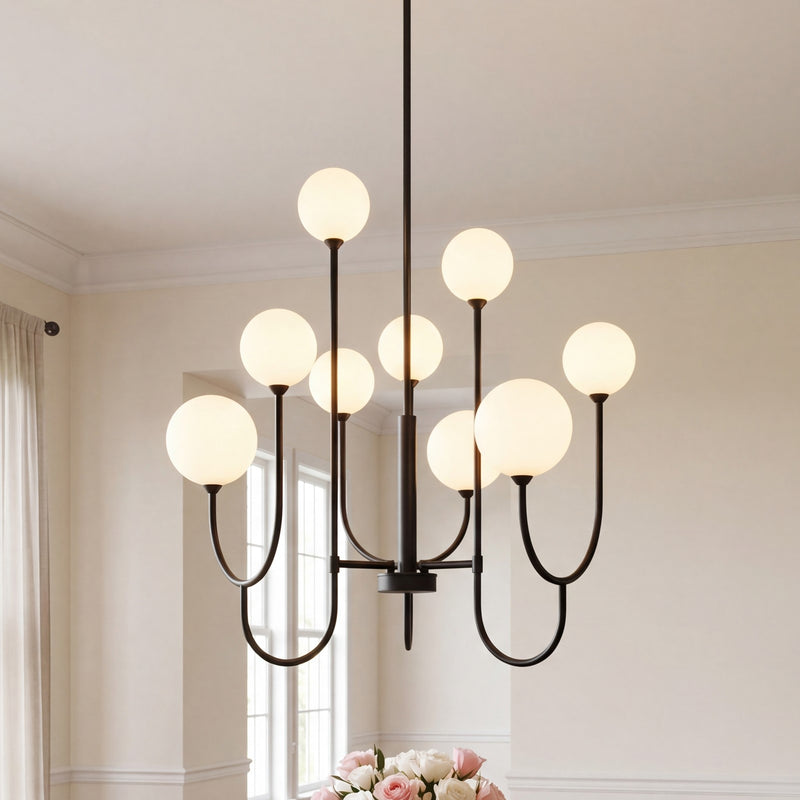 Savoy House Chester 9 Lt Chandelier, White Opal, Matte Black