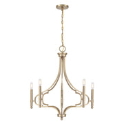 Savoy House Woodlawn 28in 5-Light Chandelier | Transitional Noble Brass Metal | Dining Room & Living Room | 28 x 28 x 29.88 in | Model 1-5999-5-127