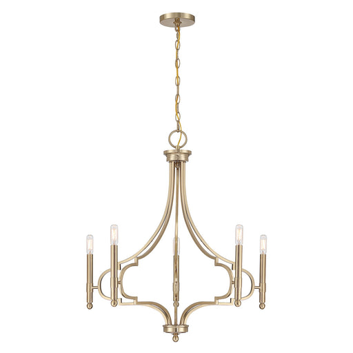 Savoy House Woodlawn 28in 5-Light Chandelier | Transitional Noble Brass Metal | Dining Room & Living Room | 28 x 28 x 29.88 in | Model 1-5999-5-127