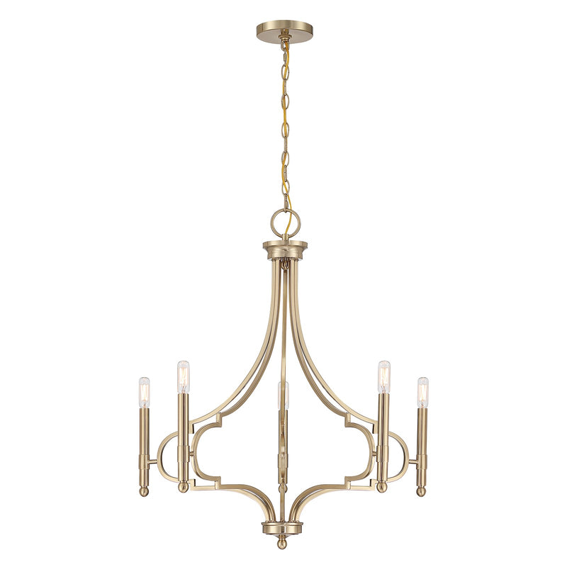 Savoy House Woodlawn 28in 5-Light Chandelier | Transitional Noble Brass Metal | Dining Room & Living Room | 28 x 28 x 29.88 in | Model 1-5999-5-127