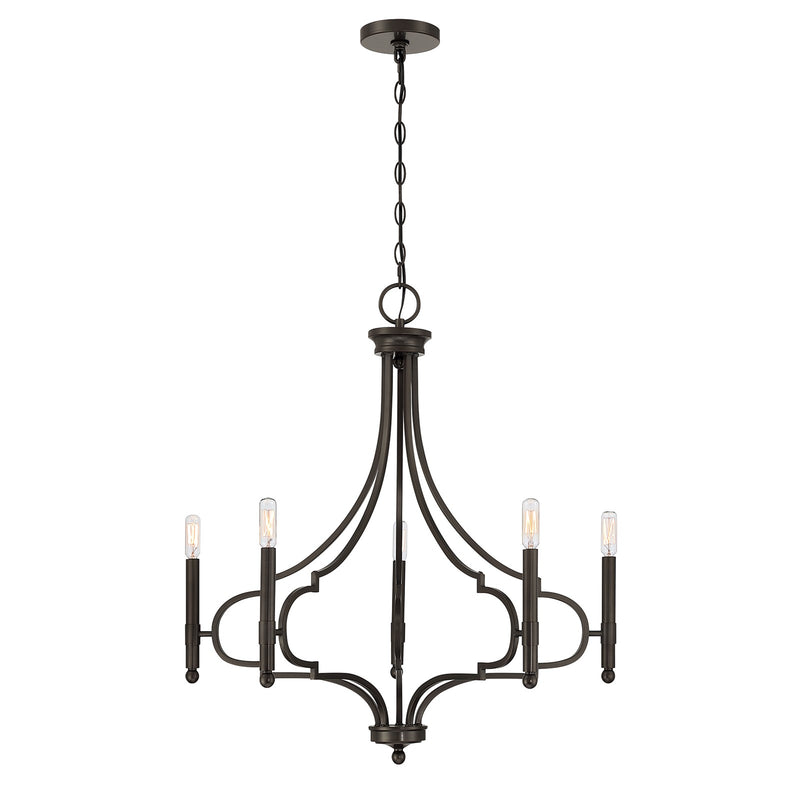 Savoy House Woodlawn 28in 5-Light Chandelier | Transitional Mediterranean Bronze Metal | Dining Room & Entryway | 28 x 28 x 29.88 in | Model 1-5999-5-15