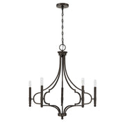 Savoy House Woodlawn 28in 5-Light Chandelier | Transitional Mediterranean Bronze Metal | Dining Room & Entryway | 28 x 28 x 29.88 in | Model 1-5999-5-15