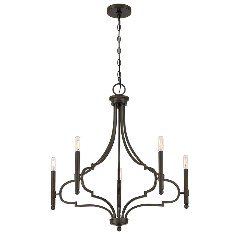 Savoy House Woodlawn 28in 5-Light Chandelier | Transitional Mediterranean Bronze Metal | Dining Room & Entryway | 28 x 28 x 29.88 in | Model 1-5999-5-15