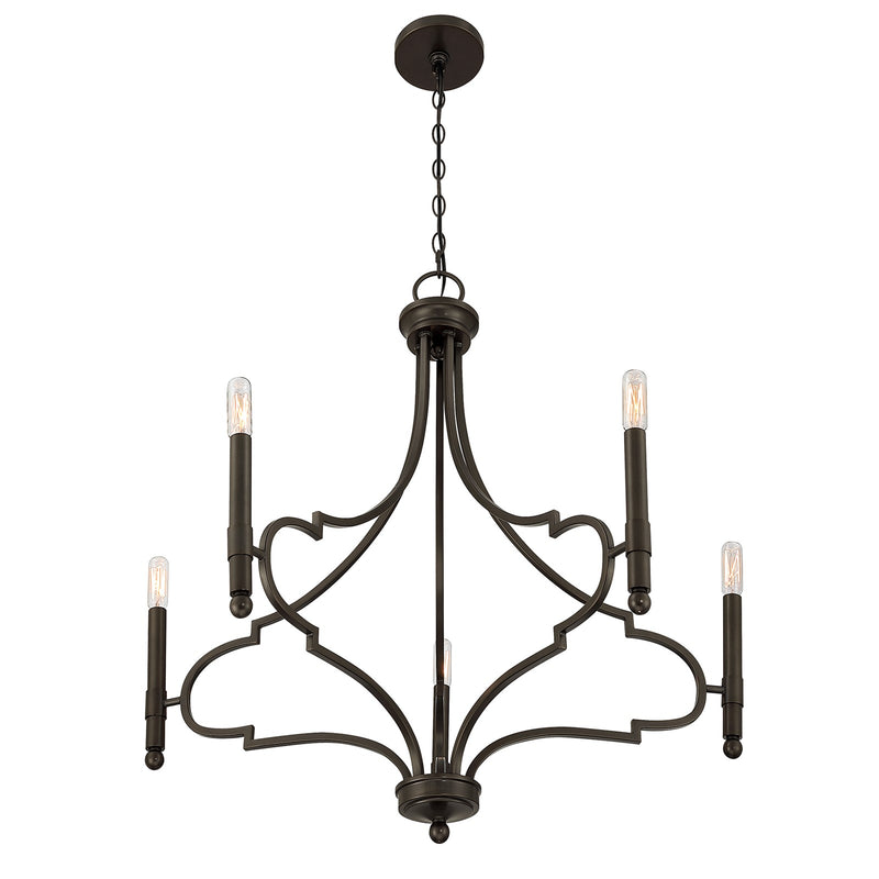 Savoy House Woodlawn 28in 5-Light Chandelier | Transitional Mediterranean Bronze Metal | Dining Room & Entryway | 28 x 28 x 29.88 in | Model 1-5999-5-15
