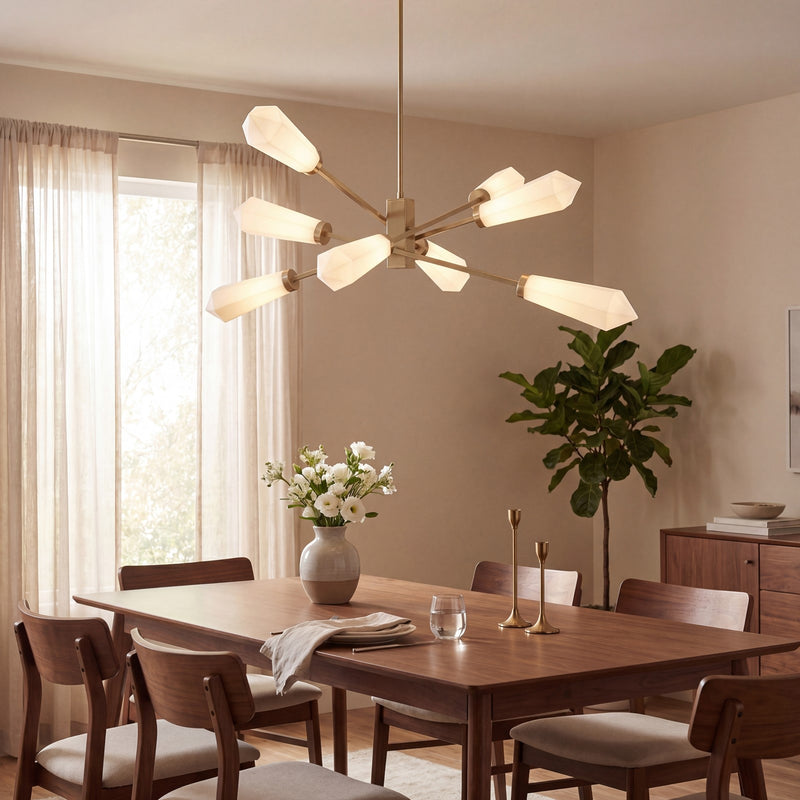 Savoy House Leland 8 Lt Chandelier, White Opal, Noble Brass