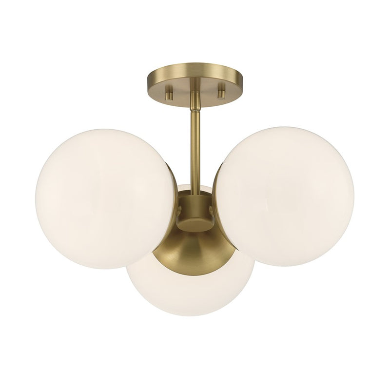 Savoy House Turin 3 Lt Chandelier, White Opal, Warm Brass