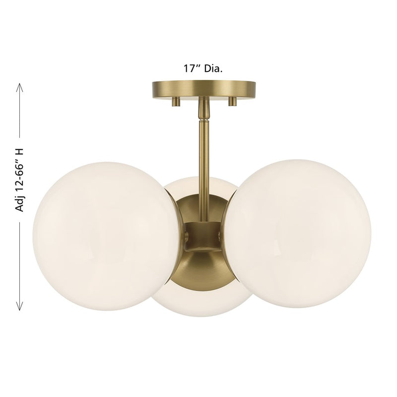Savoy House Turin 3 Lt Chandelier, White Opal, Warm Brass