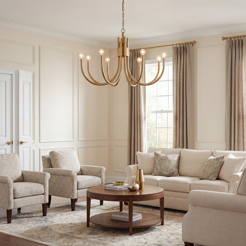 Essentials Sorrento 8 Light Chandelier, Noble Brass