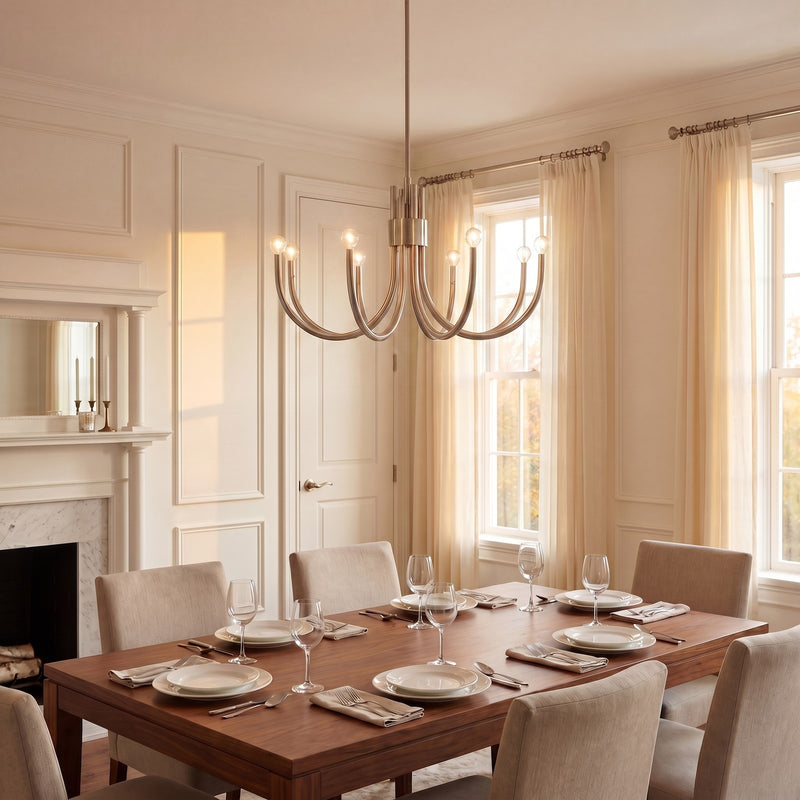 Essentials Sorrento 8 Light Chandelier, Satin Nickel