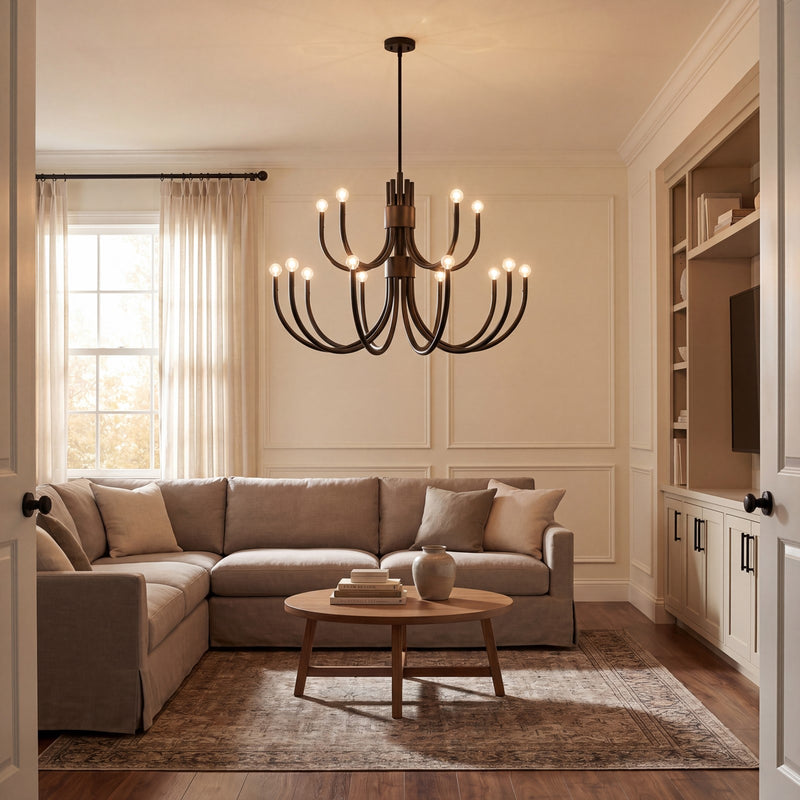 Essentials Sorrento 15 Light Chandelier, Matte Black
