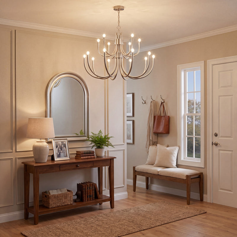 Essentials Sorrento 15 Light Chandelier, Satin Nickel