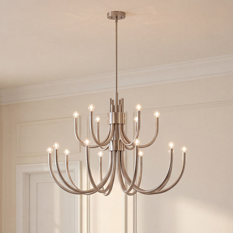 Essentials Sorrento 15 Light Chandelier, Satin Nickel