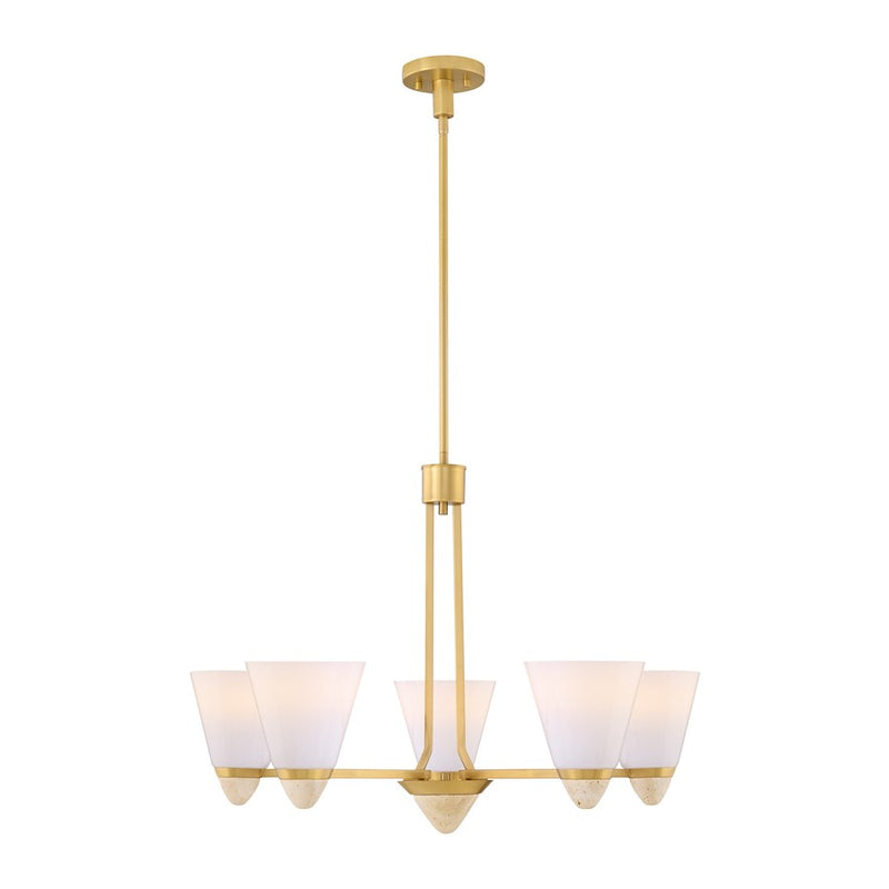 Savoy House Kohlman 5 Light Chandelier, Warm Brass/White Opal