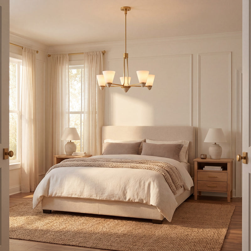 Savoy House Kohlman 5 Light Chandelier, Warm Brass/White Opal