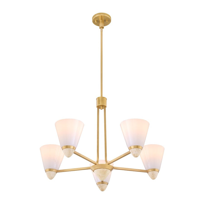 Savoy House Kohlman 5 Light Chandelier, Warm Brass/White Opal