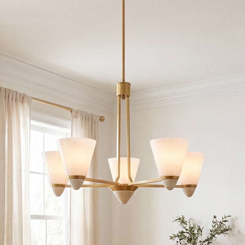 Savoy House Kohlman 5 Light Chandelier, Warm Brass/White Opal