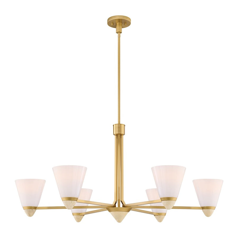 Savoy House Kohlman 6 Light Chandelier, Warm Brass/White Opal