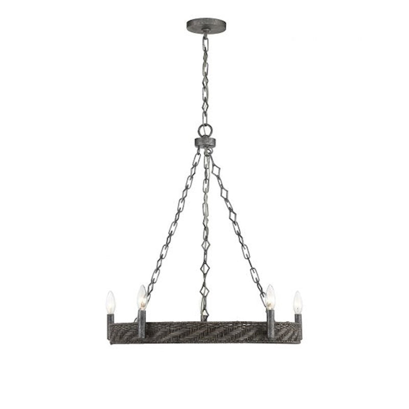 Savoy House Tripoli 5-Light Chandelier, Mottled Zinc/Gray Rattan