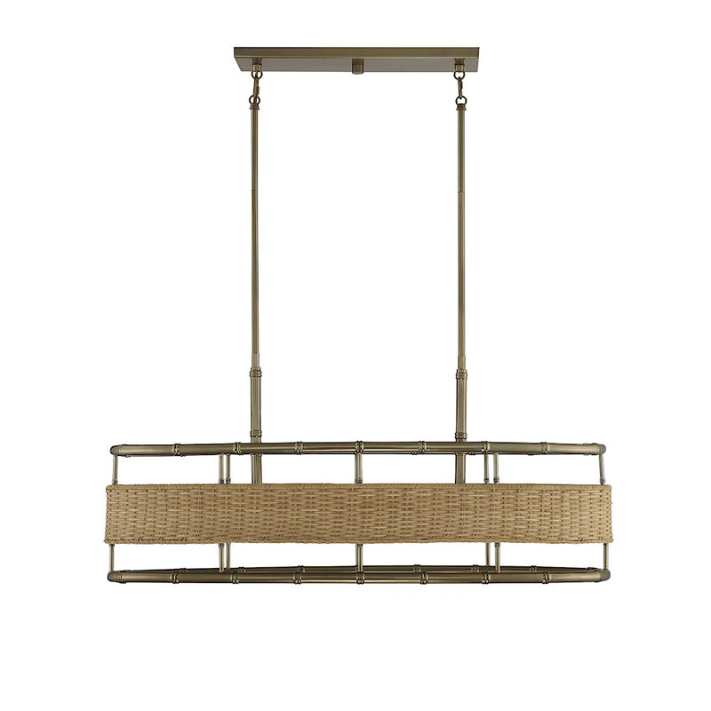 Savoy House Arcadia 4Lt Linear Chandelier, Burnished Brass/Rattan